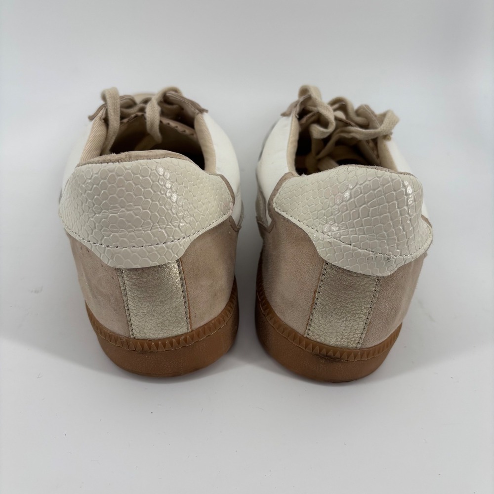 Dolce Vita Zina Sneakers Womens 10 White Tan Leather Suede Gum Sole Low Top - Picture 3 of 10